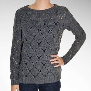 Tommy Hilfiger Gray Long-Sleeve Open Weave Knit Sweater